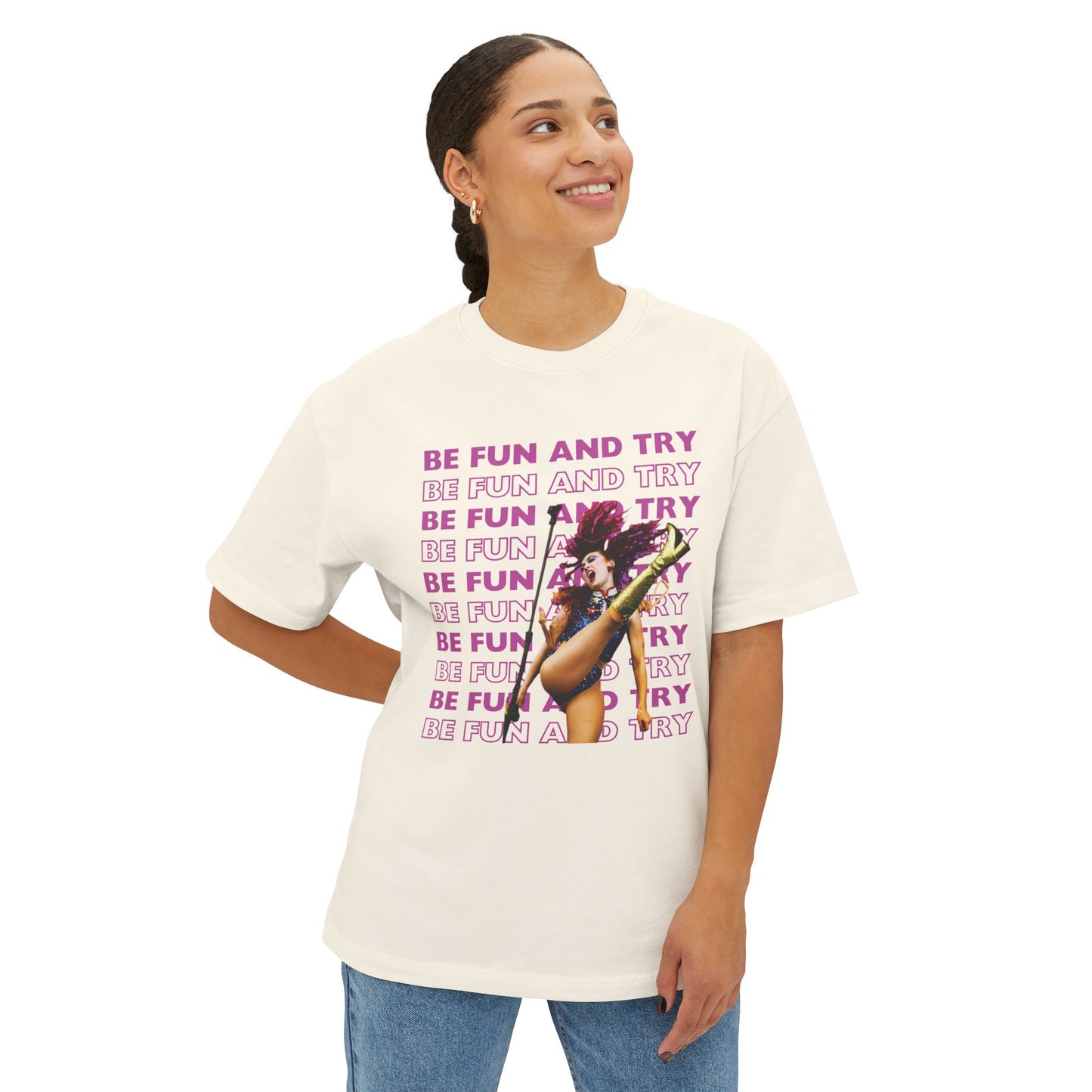 "BE FUN AND TRY" Chappell Roan Oversized Boxy Tee