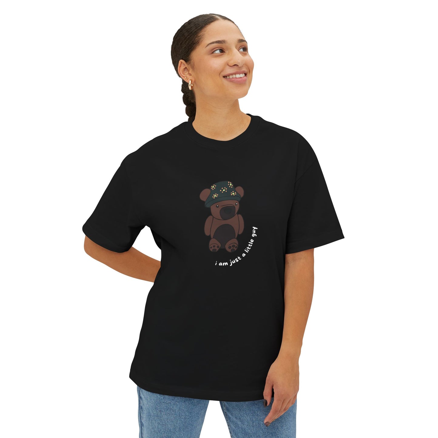 "I Am Just A Little Guy" + Bucket Hat Bear - Oversized Boxy Tee