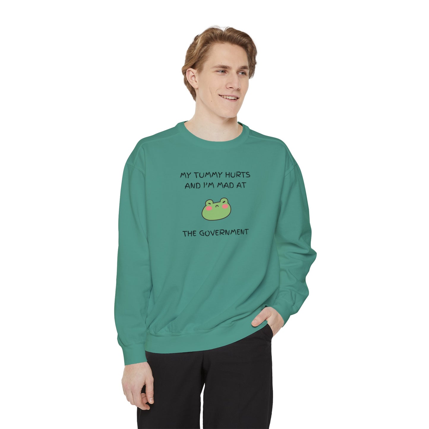 "My Tummy Hurts and I'm Mad At The Government" Grumpy Froggy - Crewneck Sweatshirt