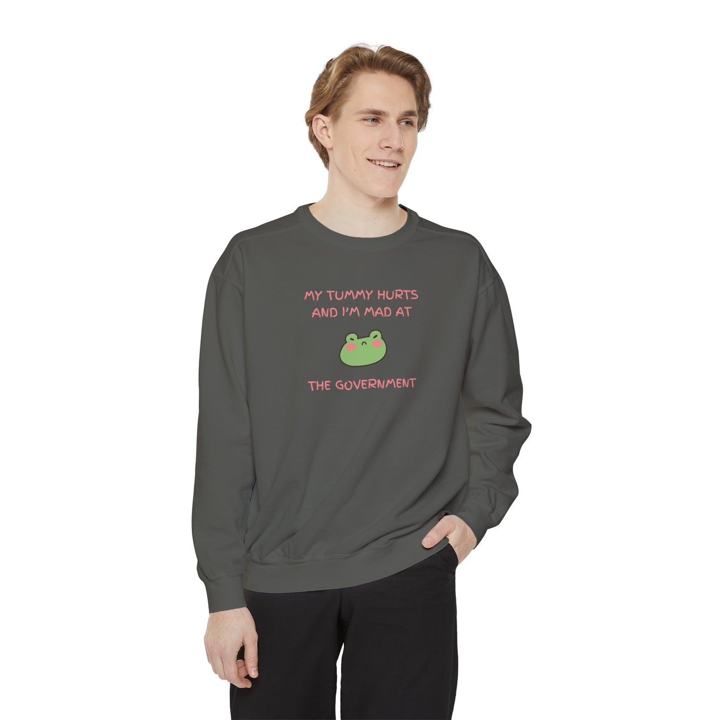 "My Tummy Hurts and I'm Mad At The Government" Grumpy Froggy - Crewneck Sweatshirt