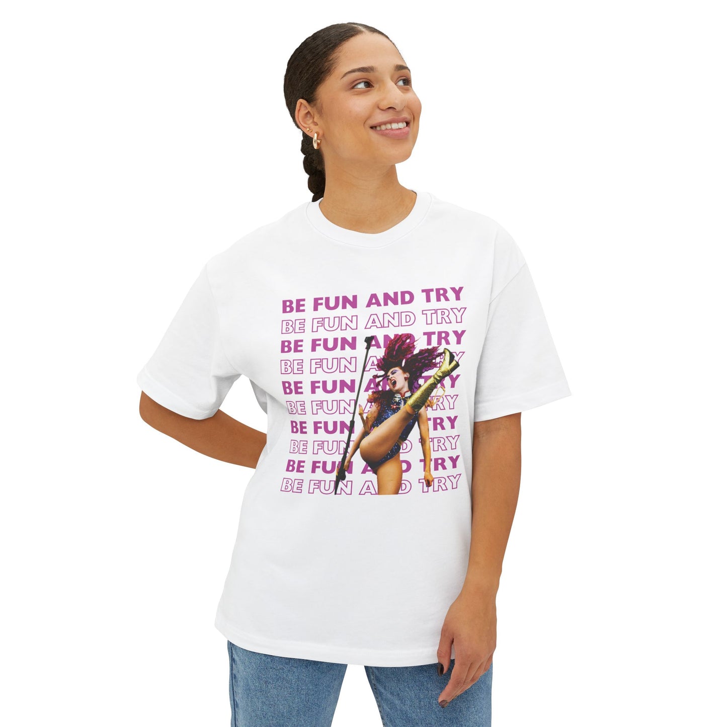 "BE FUN AND TRY" Chappell Roan Oversized Boxy Tee