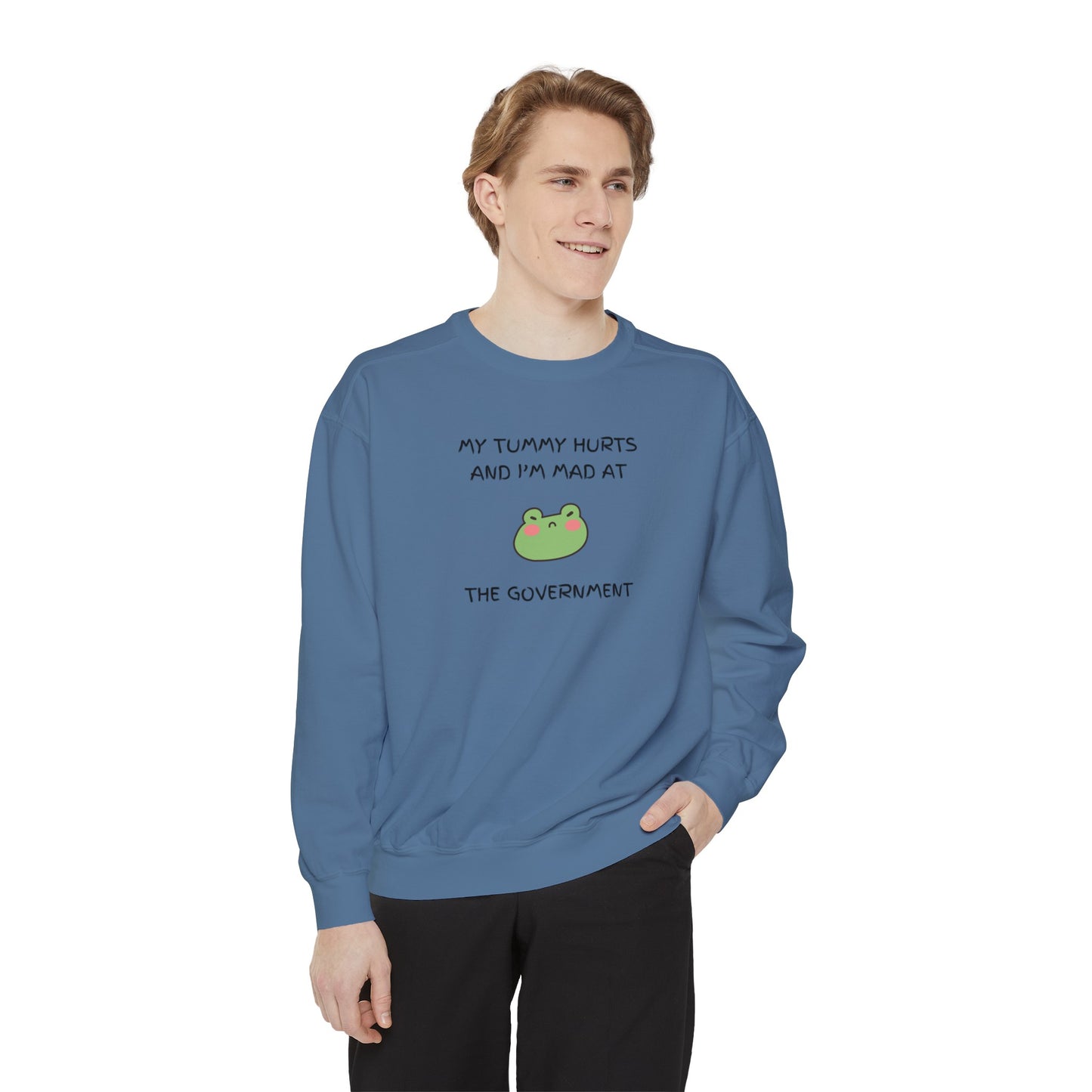 "My Tummy Hurts and I'm Mad At The Government" Grumpy Froggy - Crewneck Sweatshirt