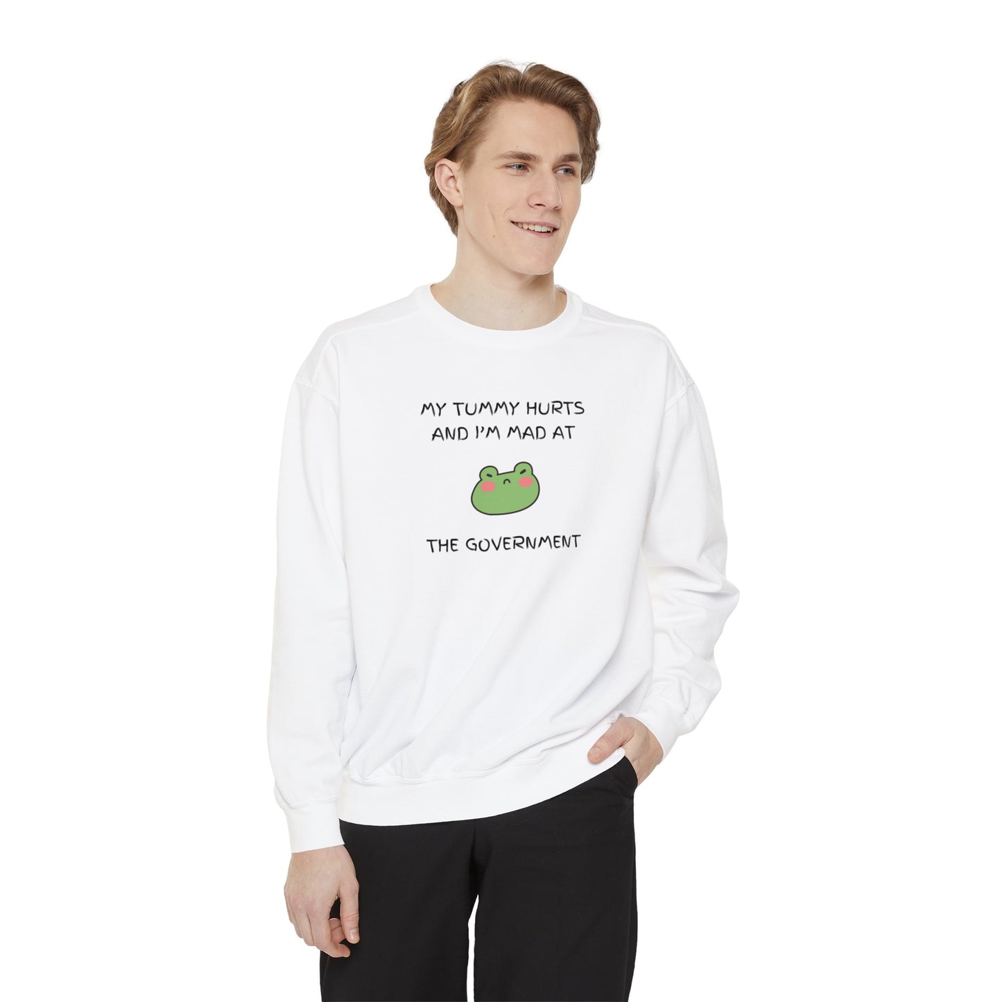 "My Tummy Hurts and I'm Mad At The Government" Grumpy Froggy - Crewneck Sweatshirt