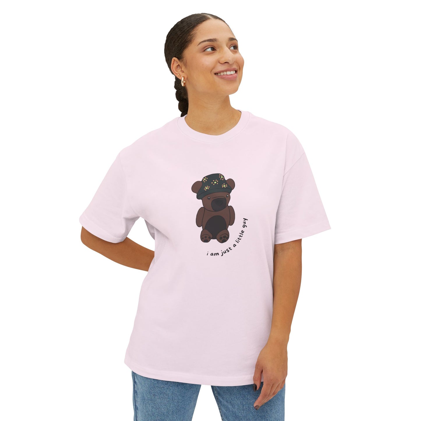 "I Am Just A Little Guy" + Bucket Hat Bear - Oversized Boxy Tee