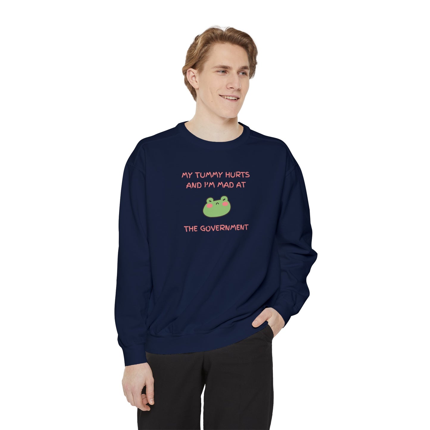 "My Tummy Hurts and I'm Mad At The Government" Grumpy Froggy - Crewneck Sweatshirt