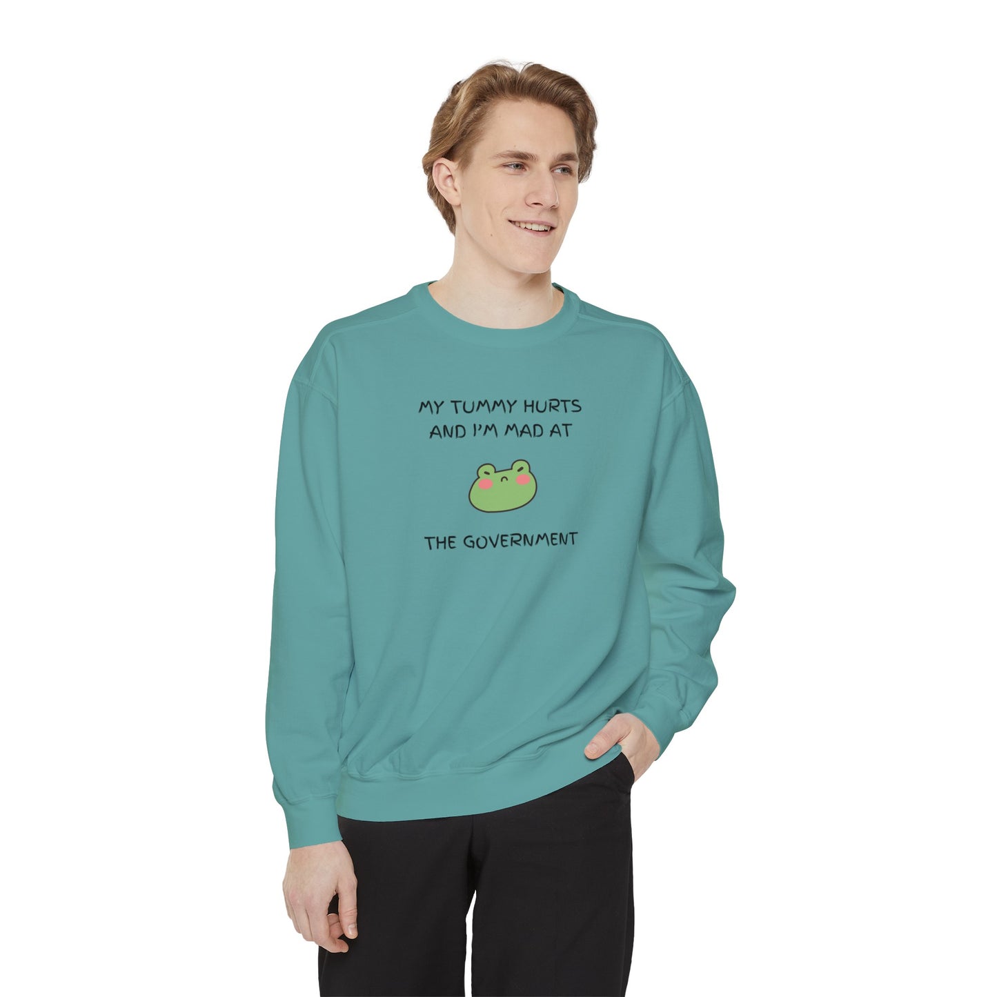 "My Tummy Hurts and I'm Mad At The Government" Grumpy Froggy - Crewneck Sweatshirt