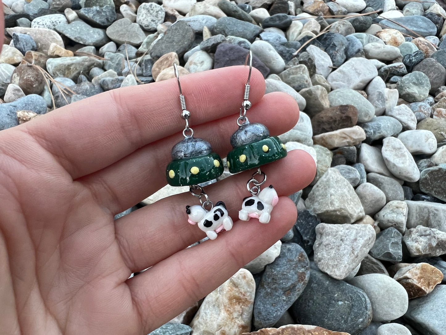 UFO and Dangling Cow Earrings