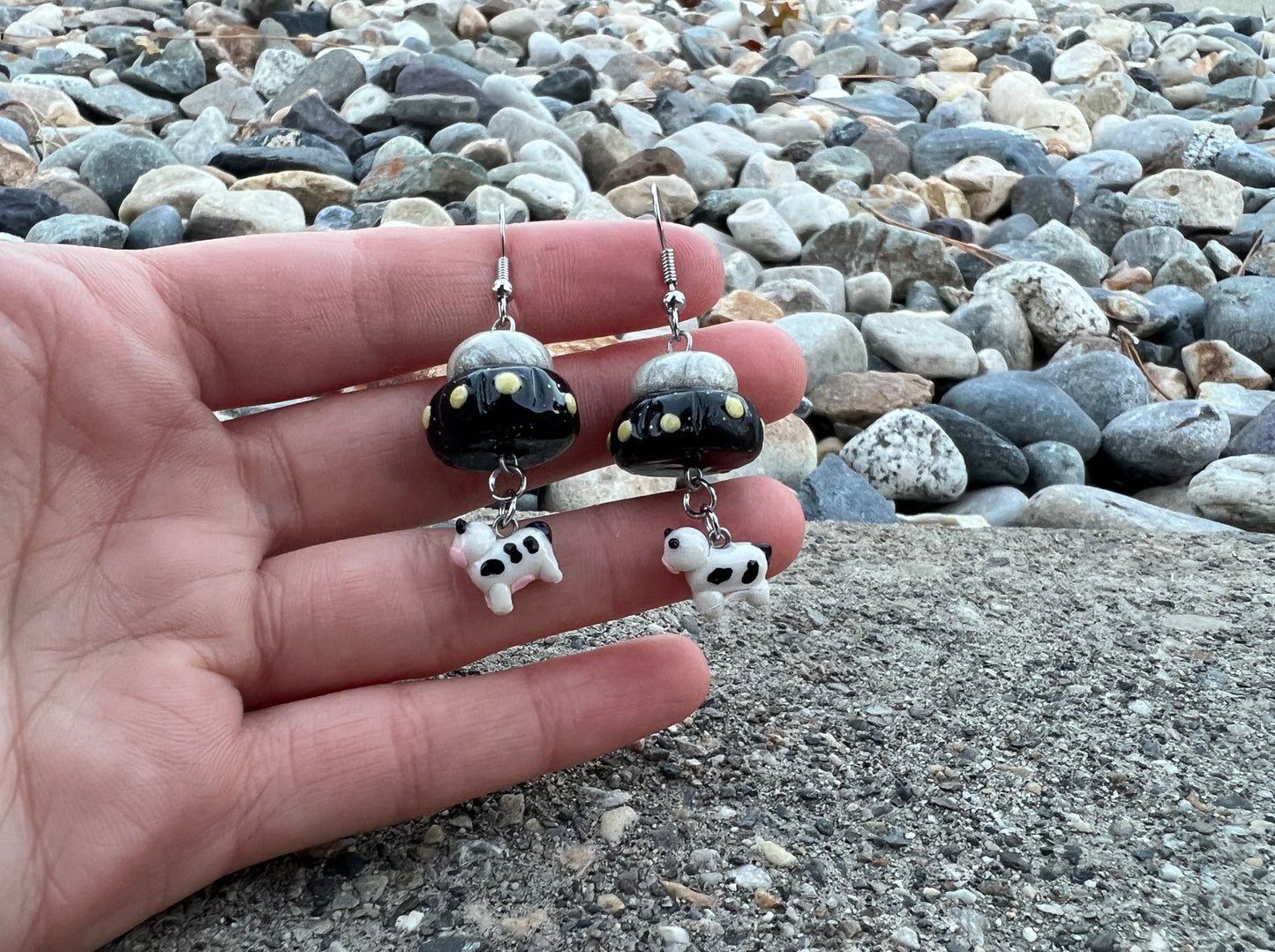 UFO and Dangling Cow Earrings