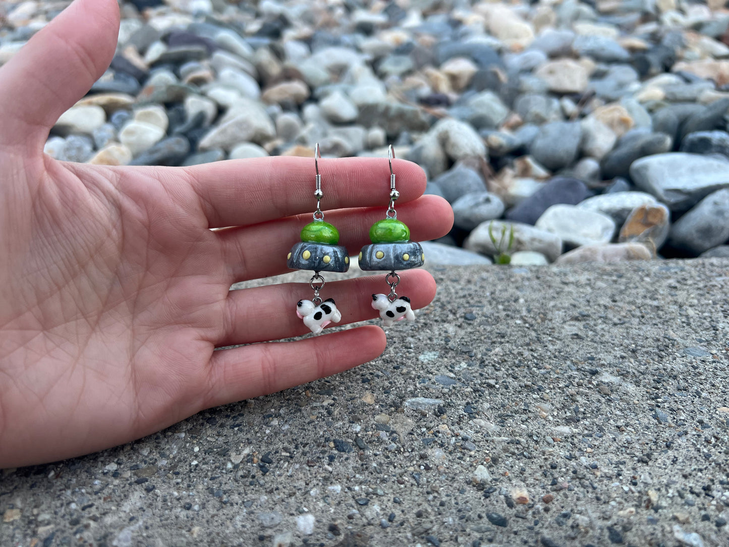 UFO and Dangling Cow Earrings