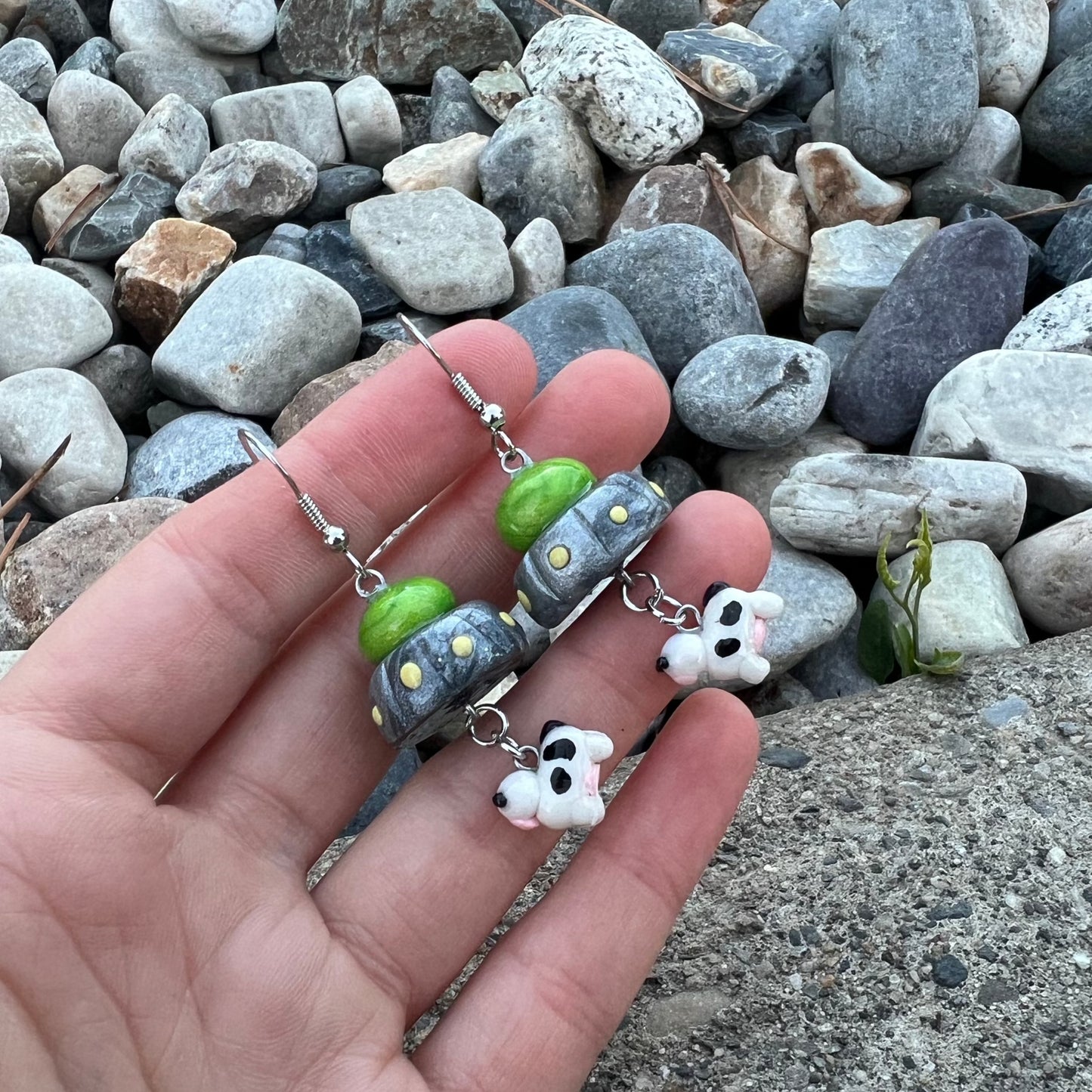 UFO and Dangling Cow Earrings