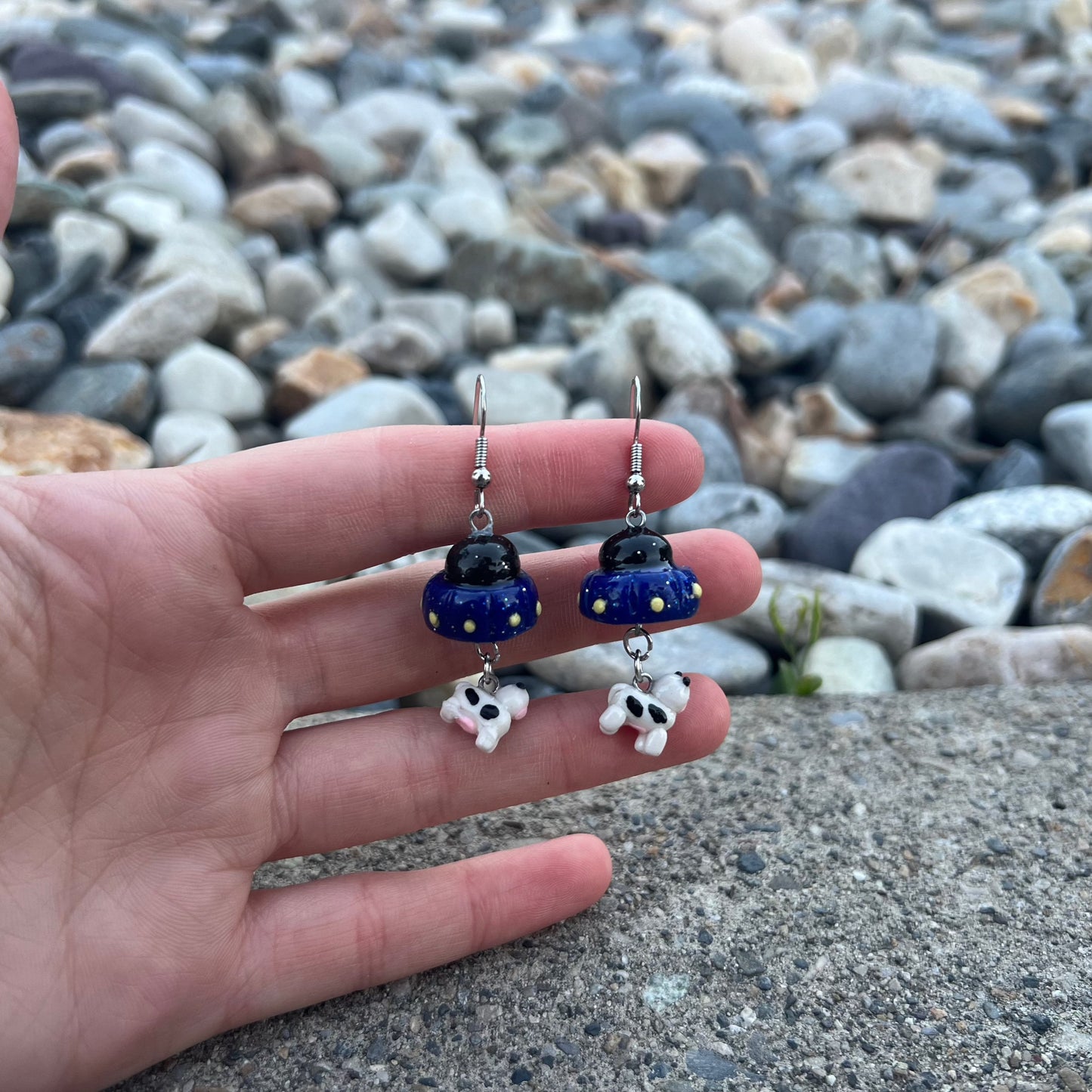 UFO and Dangling Cow Earrings