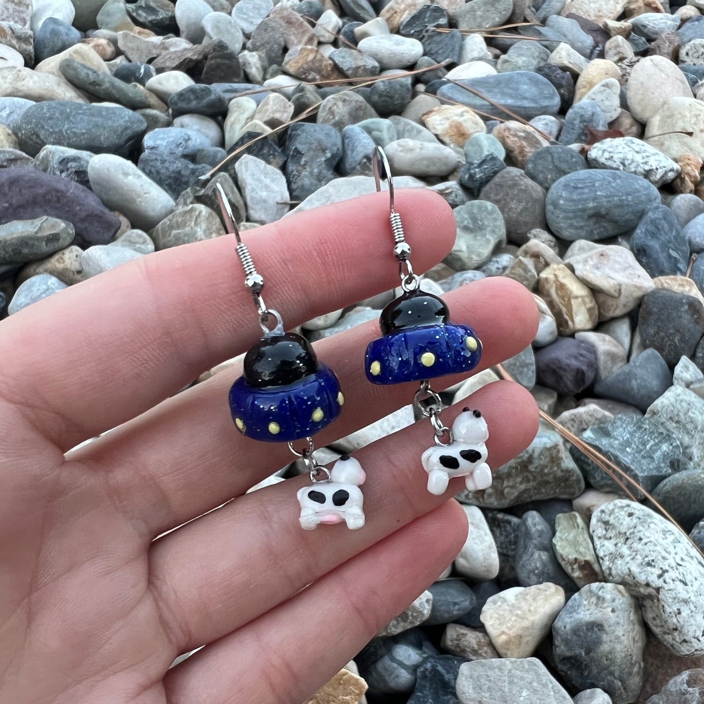 UFO and Dangling Cow Earrings