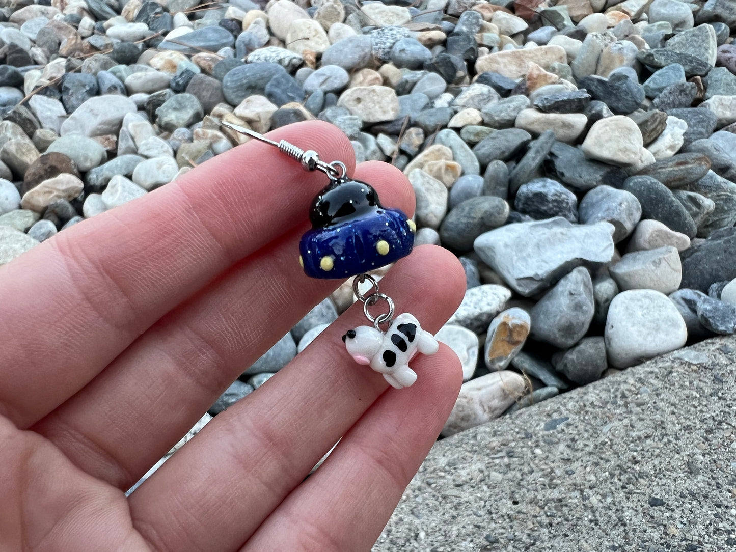 UFO and Dangling Cow Earrings