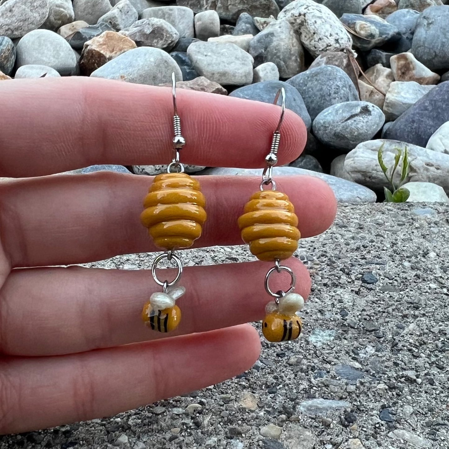 Miniature Beehive & Bee Earrings