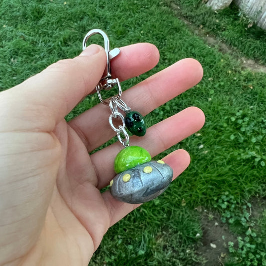 UFO and Alien-Head Keychain